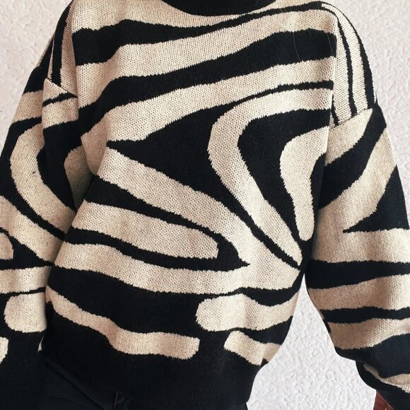 Zebra Print Round Neck Sweater - Picture 3 of 16